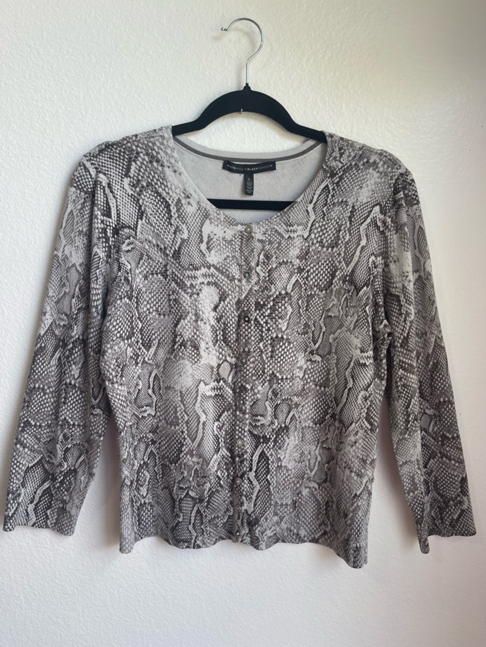 White House Black Market Gray Snake Print Long Sleeve Top Size L